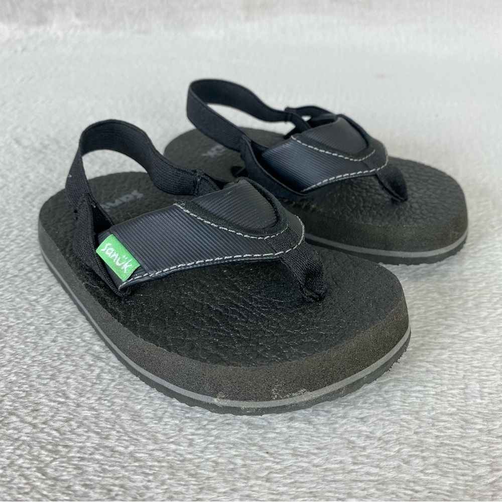 Sanuk Root Beer Cozy Baby Toddler Flip Flop Sandal Size 7 Black Slingback Water
